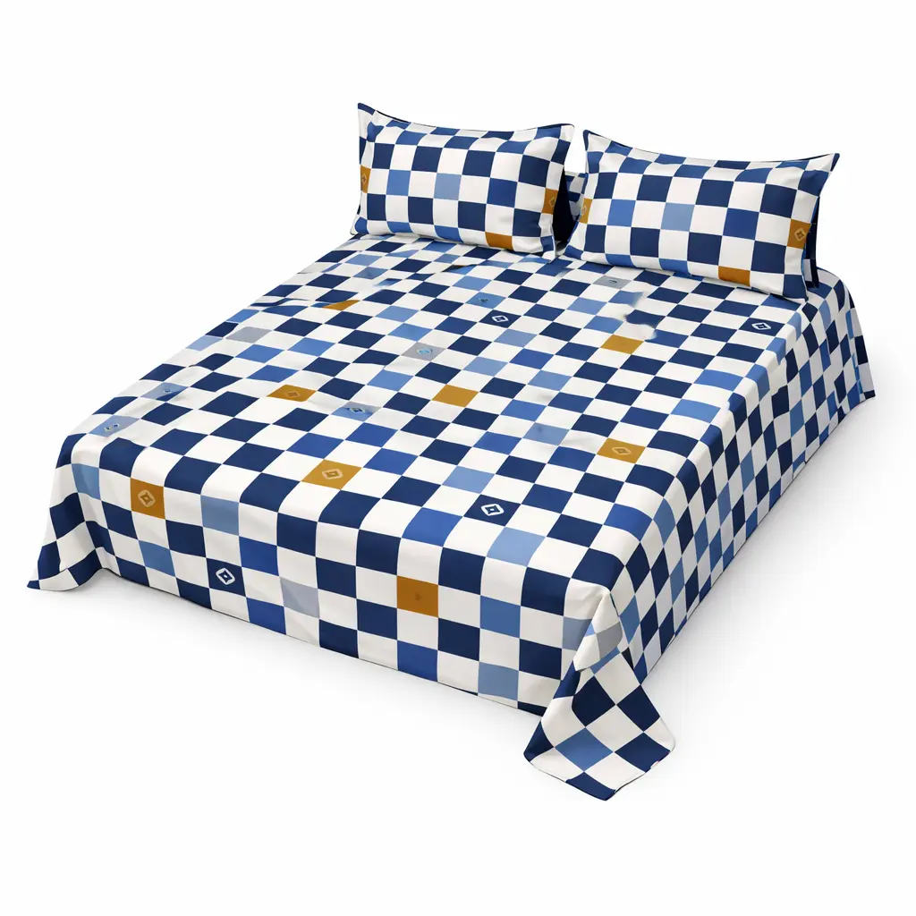 Pakiza Home Tex Premium Blue-White Checkered 4-Piece Bed Set