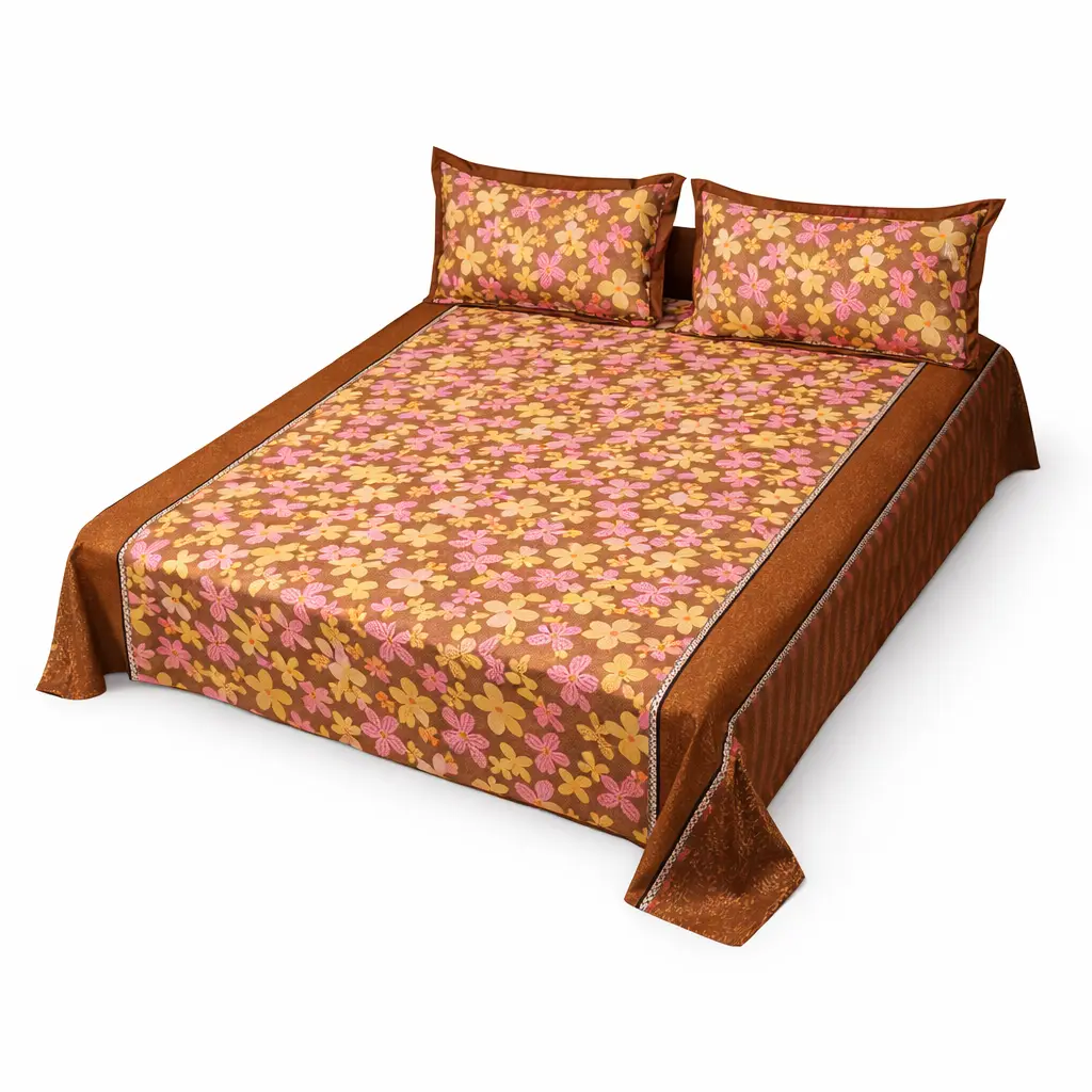 Premium Brown Floral Print Bed Set