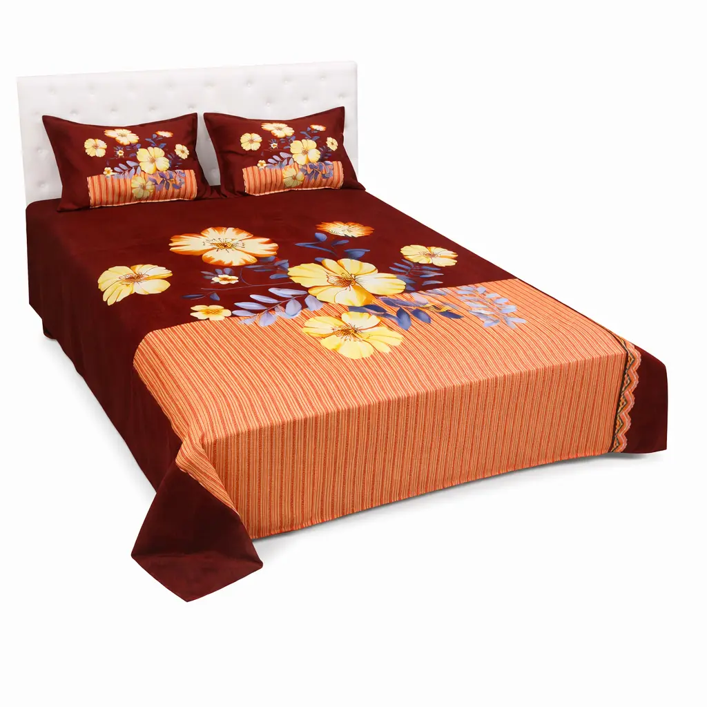 Home Tex Bangladesh RTP Cherry Wood Burgundy Bed Sheet 4pcs set