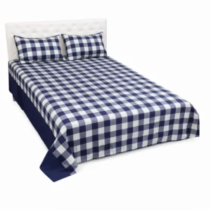 Classical Home Tex Navy Blue Check Bedsheet and Pillow Cover