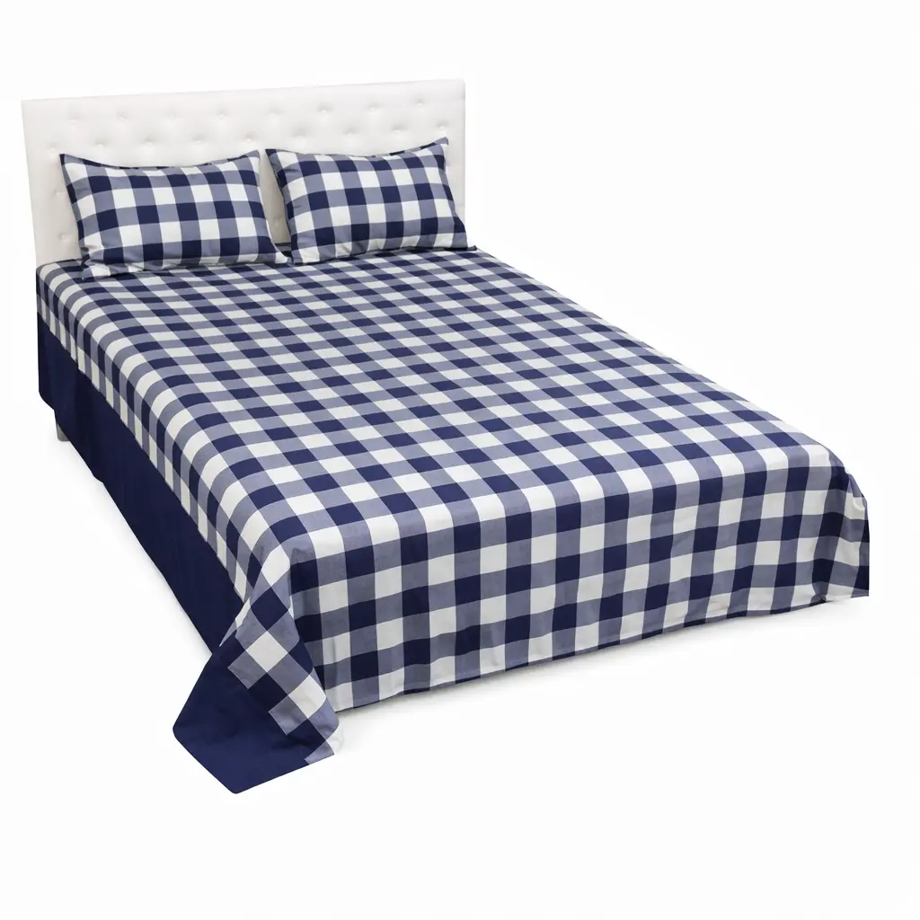 Classical Home Tex Navy Blue Check Bedsheet and Pillow Cover