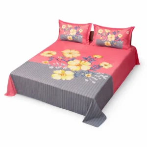Classical Home Tex Floral Coral-Gray Bedsheet and Pillow Cover