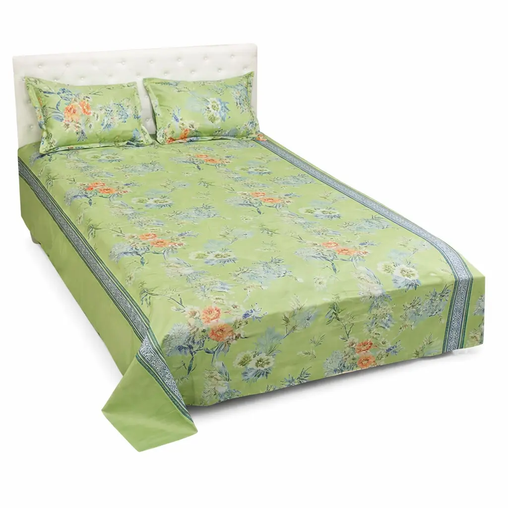 Classical Home TexPremium Green Floral Print Bedsheet