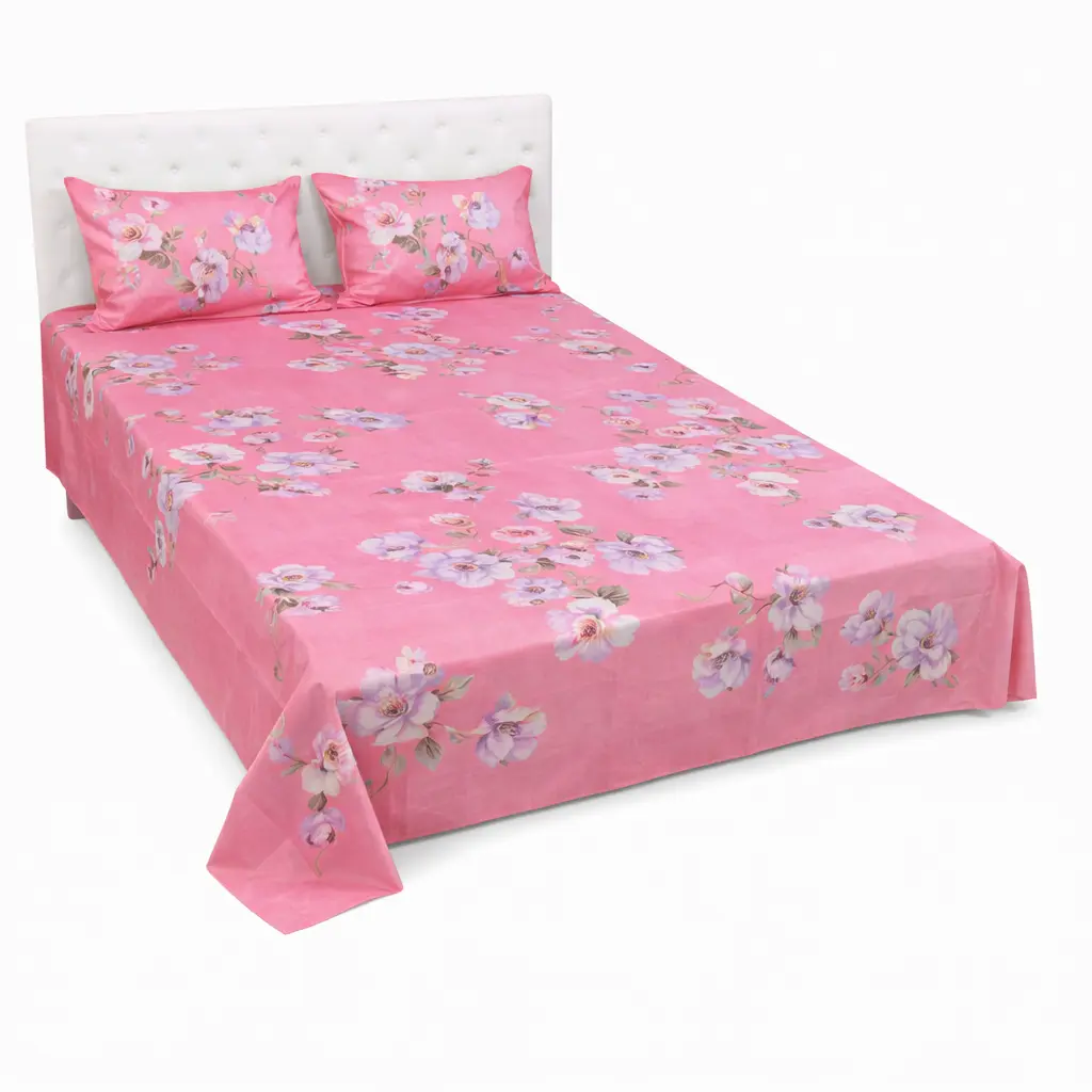 Classical Hometex Pink Floral Print Sheet and Pillow Cover