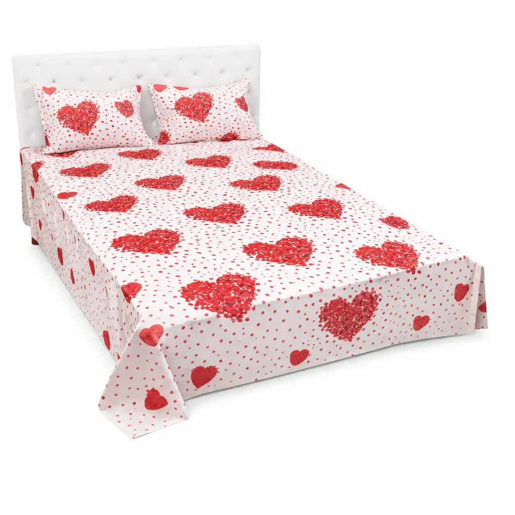 Classical Home Tex Red Heart on White Bed Set