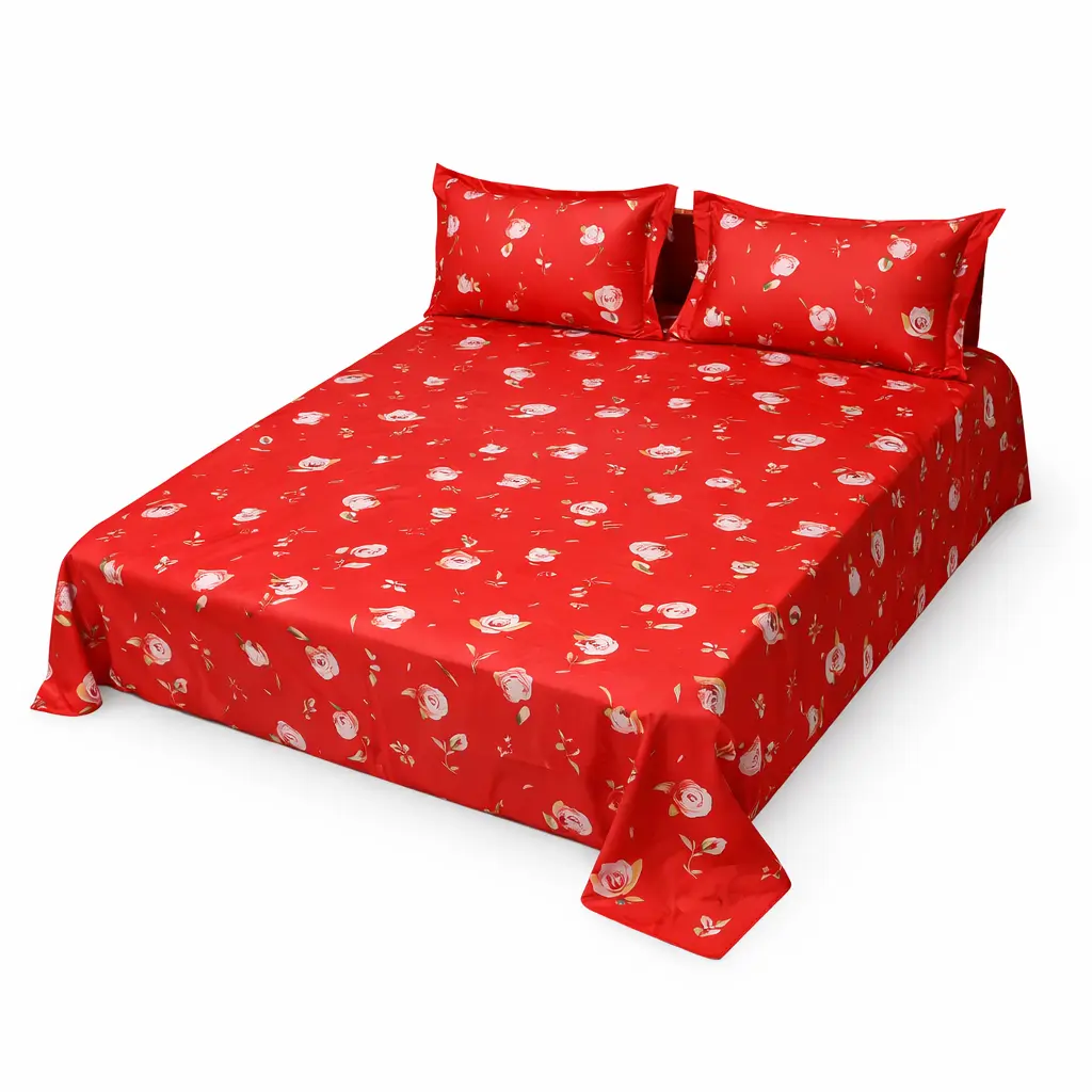 Premium Red Rose-Patterned Bed Set