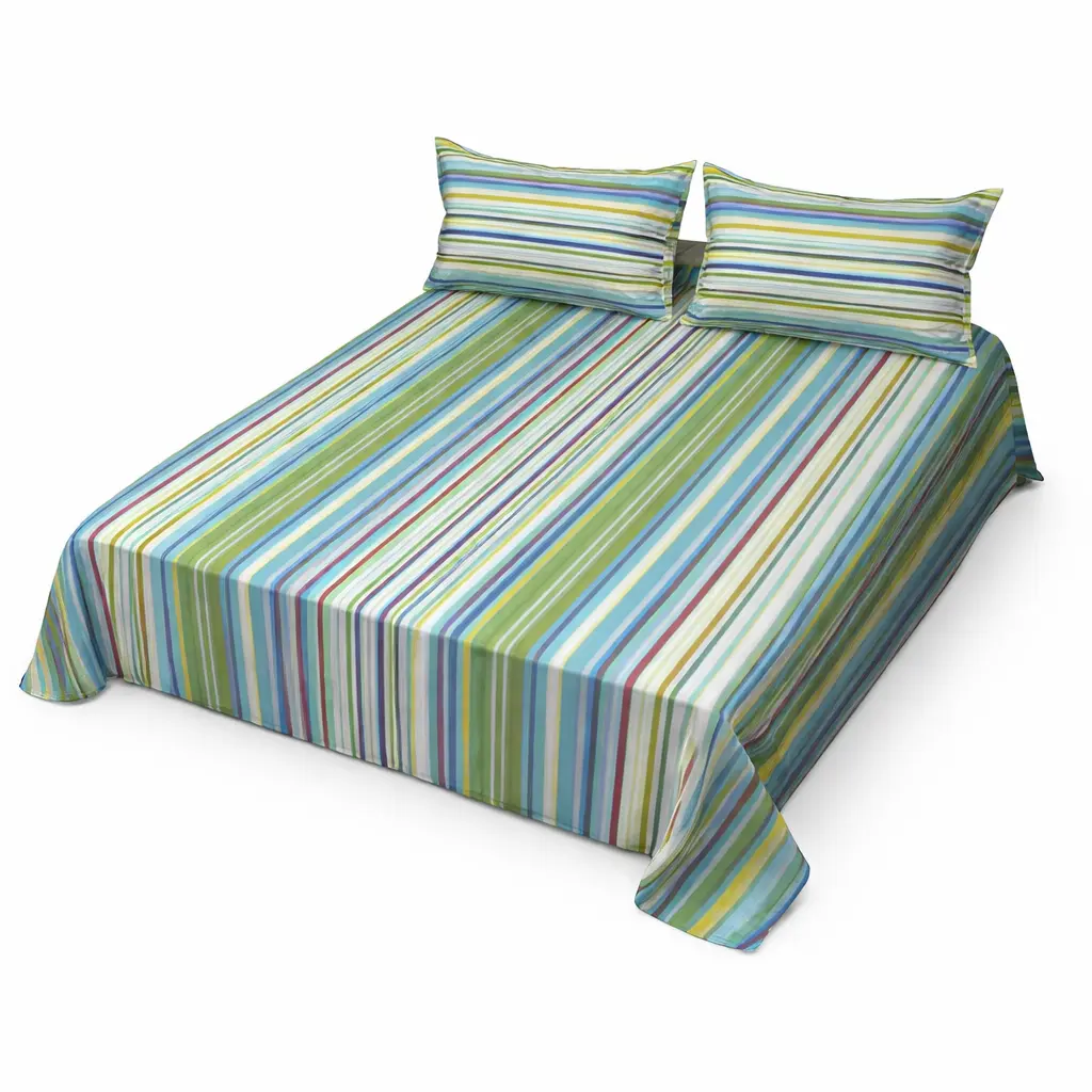Classical Home Tex J1 Green Stripped Bedsheet with Pillow Cover